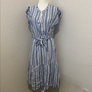 Time and Tru Blue and White Striped Midi Dress